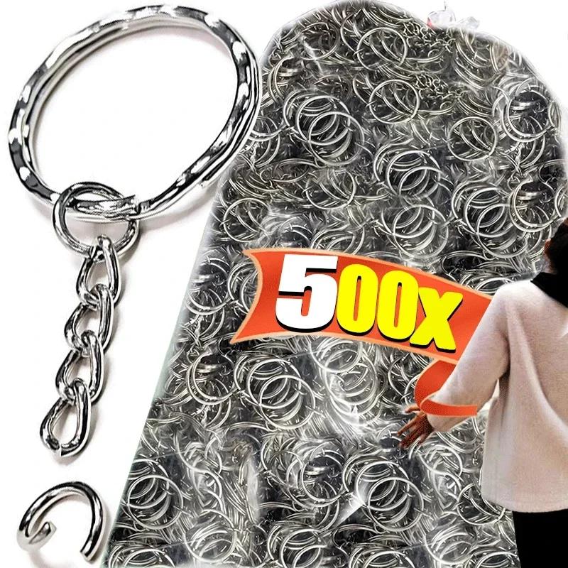 50/500pcs Silver Plated Metal Blank Keyring Keychain Split Key Rings with Chain Climbing Buckles Carabiner Keychain Accessories