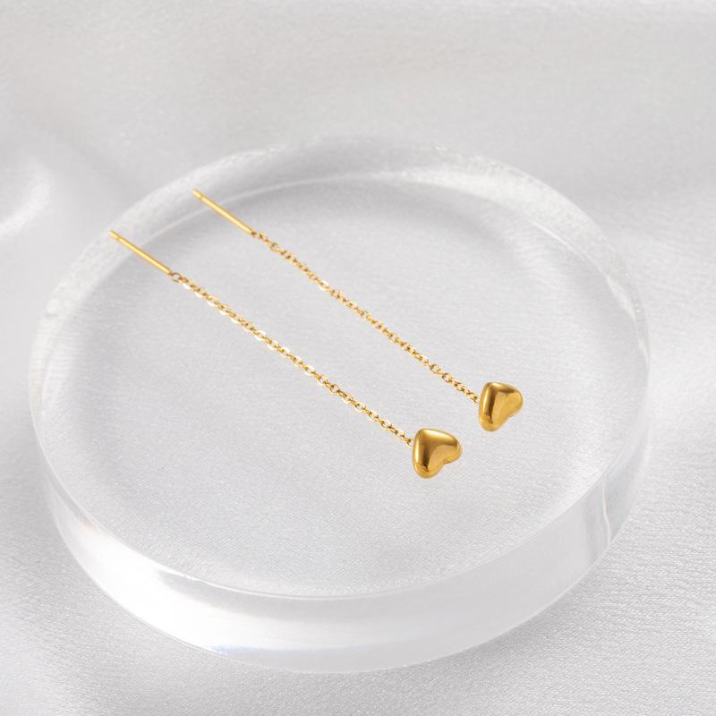 Nette Gold Farbe Herz Anhänger Lange Kette Tropfen Ohrring für Frauen Koreanische Mode Damen Vielseitig Edelstahl Ohr Linie Schmuck