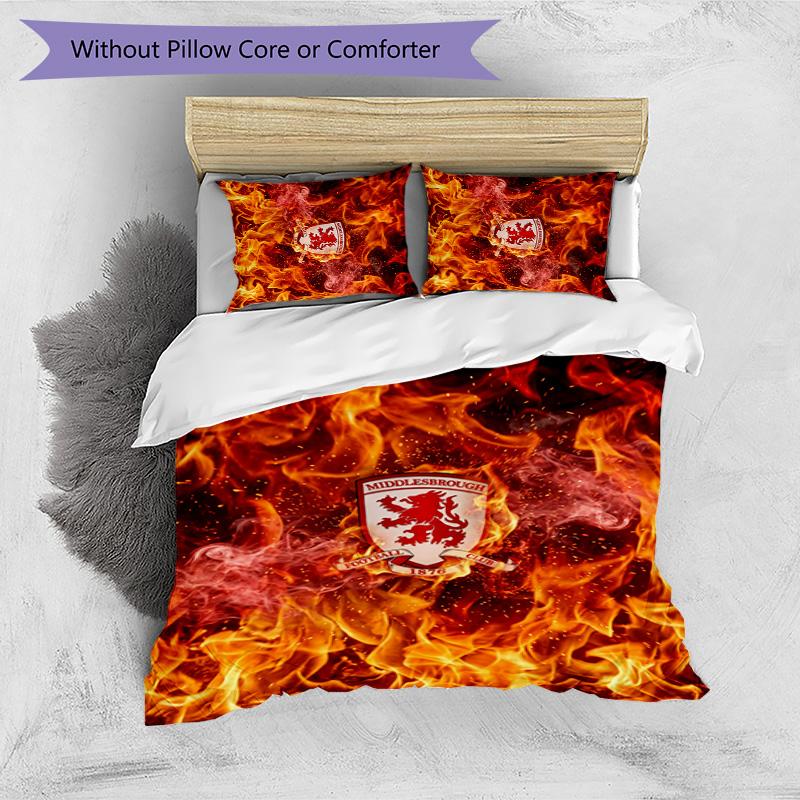 Set Lenzuola Stampato Middlesbrough Football 3 Pezzi, Comodo Set Copripiumino per Camera da Letto Amico della Pelle