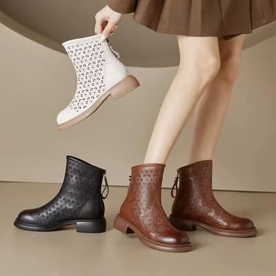 Fashion Summer Women's Short Boots Lightweight Hollow Out Carving Versatile Sandals Slimming Rear Zipper-up Hole Boots Elegant Short