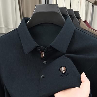Značkové pánské polo tričko s klopou a nápisem, s dlouhým rukávem, podzimní tričko, bezešvé, business casual, nežmolkující pánské oblečení