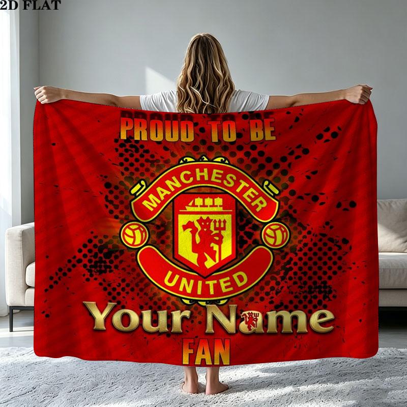 1PC Manchester United F Custom Name Patterned Flannel Blanket Suitable For All Seasons for Home Decor Warmth and Comfort Gifts Holiday Present