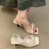 Summer Fashion Butterfly-knot Satin Women Slipper Slip on Ladies Sandal Thin High Heel Outdoor Dress Slides Shoes