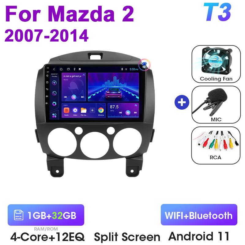 2 Din Car Radio For  MAZDA 2 Mazda2 2007-2014 Android 12 Multimedia Video Player Navigation GPS 4G Carplay Auto Stereo Head Unit