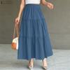 ZANZEA Women Casual Elastic Waist Solid Color Loose Long Skirts