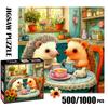 1000pcs Adult Puzzle Measuring  Featuring a Countryside Hedgehog Afternoon Tea Design. This 500pcs Paper Puzzle Is Perfect for Adults And Families As 