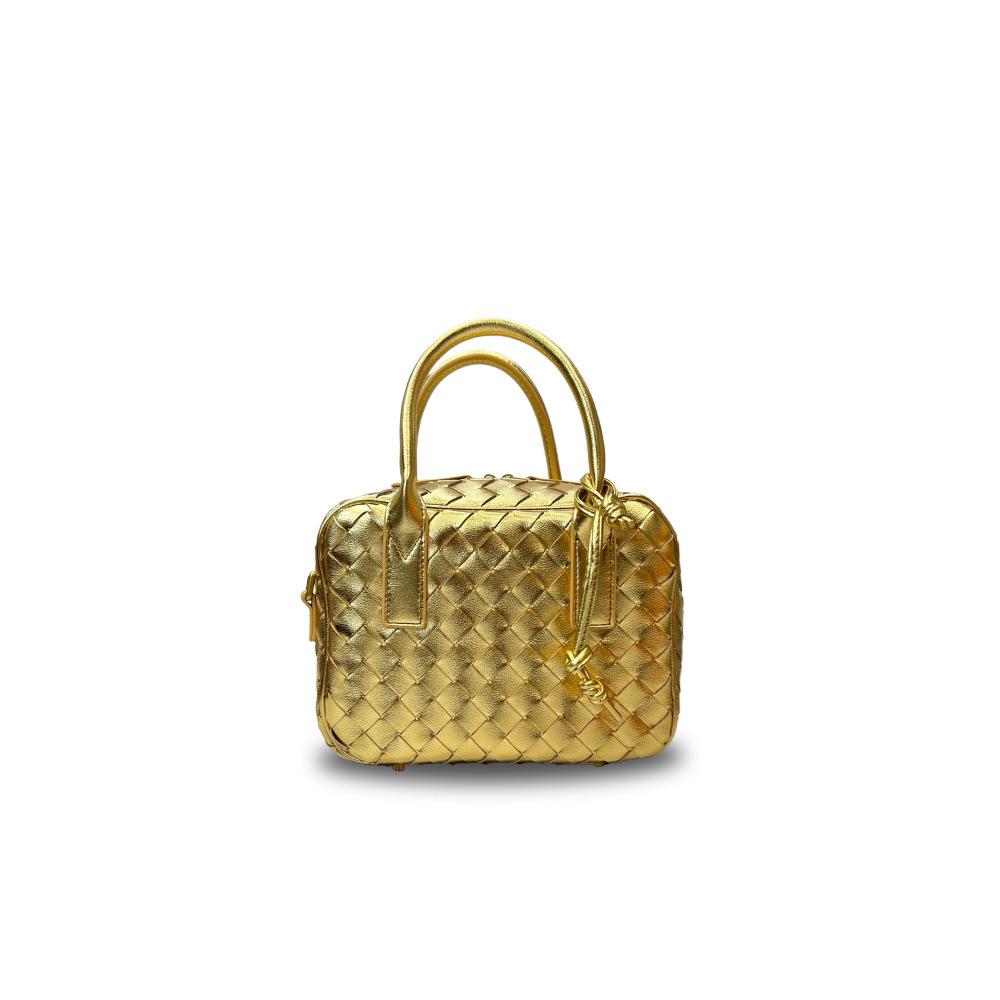 2025 Cross-border leather woven bowling bag, foreign trade explosion, cowhide small square bag, portable messenger shoulder bag, female