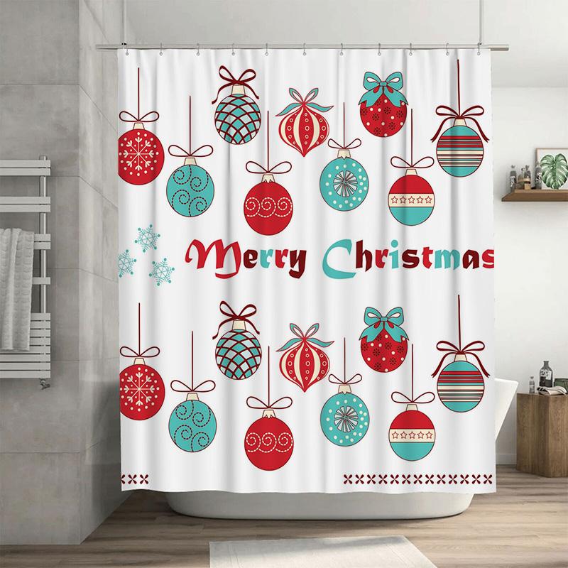 

Tu Christmas Shower Curtain Festive Holiday Decor Merry Xmas Bathroom Set Waterproof Fabric Backdrop W60H190(CM)-1 Pcs
