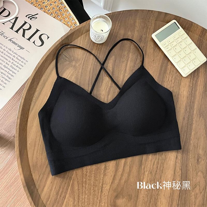 Traceless cool feeling cross halter beautiful back underwear women's thin thin shoulder straps suspenders gather summer tube top integrated bra