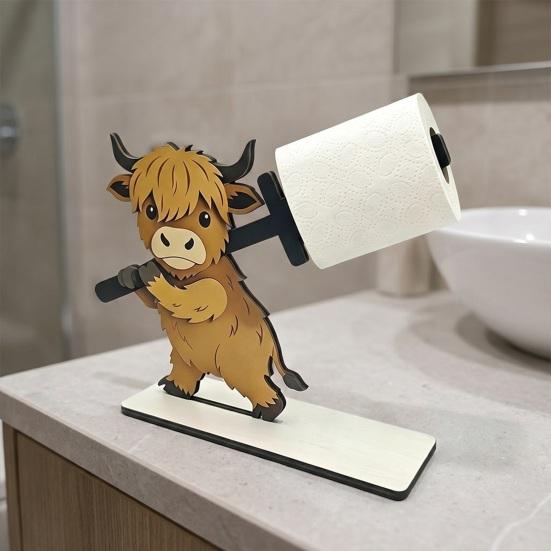 Handmade Wood Bathroom Tissue Stand Funny Animals Wooden Toilet Paper Holder, 3D Animal Decor, Cute Cartoon Sturdy Roll Free Standing for Home,