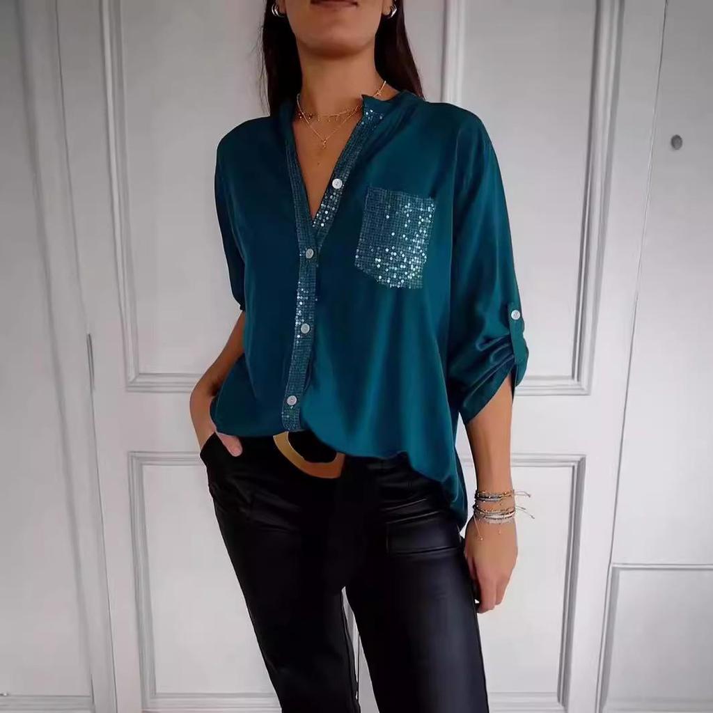 2024 Cross-Border Sequin Fashion Women's Slim Fit Shirt