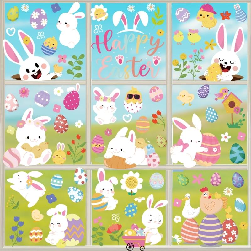 9 Sheets Easters Window Clings Double Sided Bunnies Eggs Chick Sticker for Celebrating Spring Parties Event Decoration