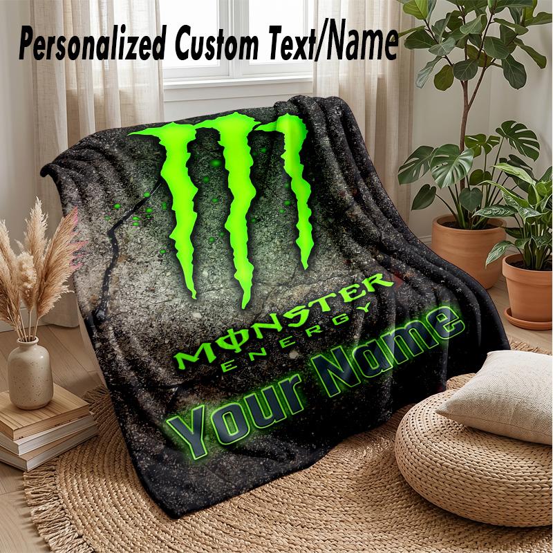 Coperta in Flanella Personalizzata Monster Energy Stampa il Tuo Nome Testo Coperta Morbida Calda Regalo di Festa