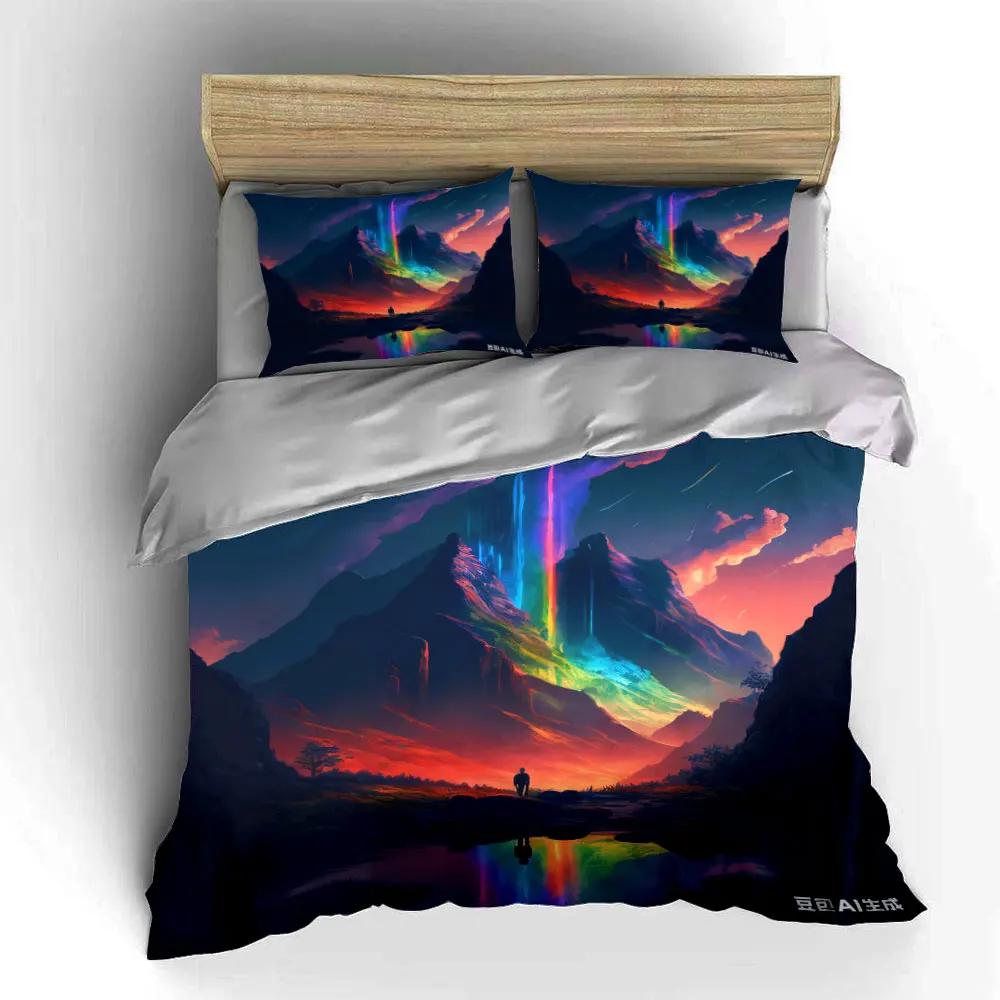 "Mountain Scenery Art Set" Multiple sizes kid's and adults' bedroom Exquisite 3PC bedding set, gift