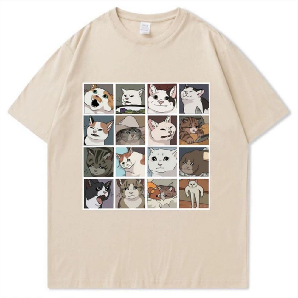 New animal dog cat print summer mens and womens loose casual tops