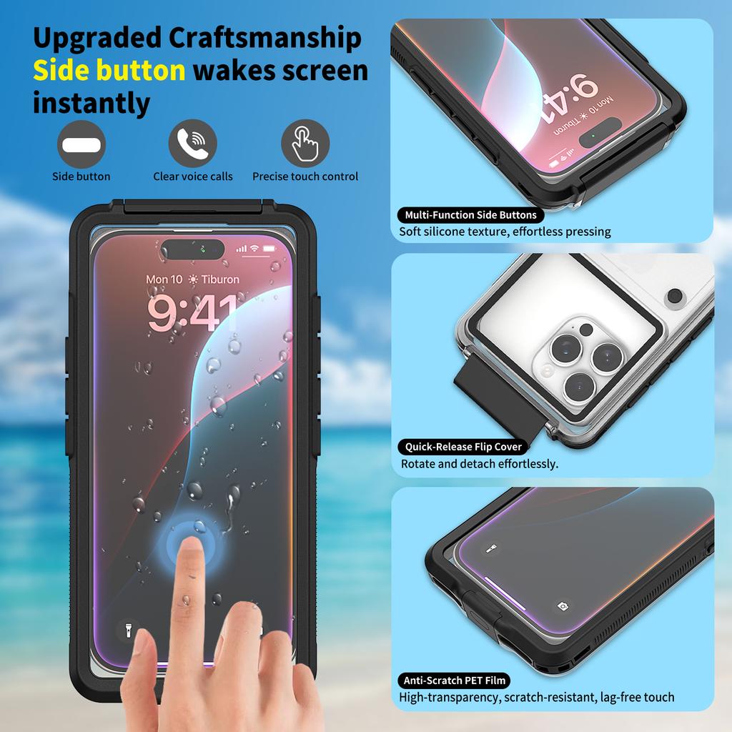 Waterproof Case for iPhone 17 Pro Max/15 Pro Max/14 Pro Max Inner 6.9 inch Cellphone Protector IP68 30M Depth Button Access