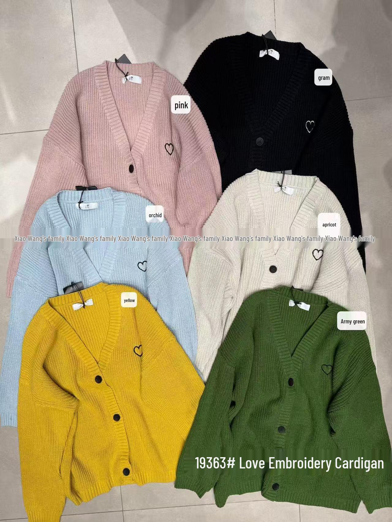 

Xiao Wang s Spring Korean V-neck Embroidered Heart Knit Cardigan - Plus Size, Loose Fit One Size жовтий