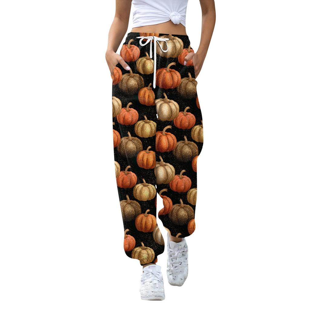 Women's Sports Pants With Pockets Fashion Print Elastic Waist Pants Casual Sweatpants Pants