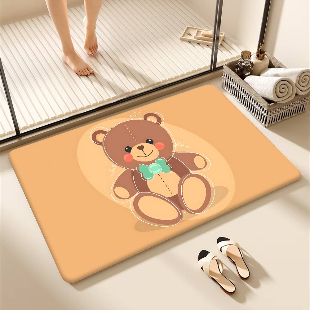 Cartoon Teddy Bear Cute Floor Mat Non-Slip Laundry Room Mat Laundry Decor Balcony Child Living Room Bedside Mats