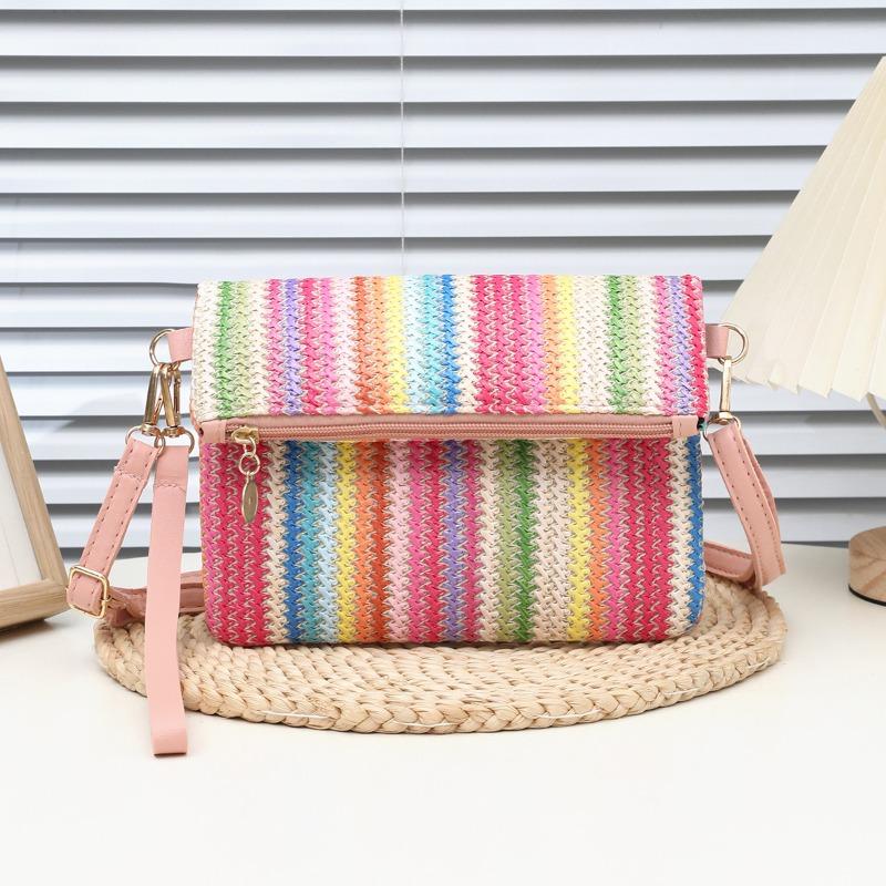 New Street Simple Rainbow Woven Bag Leisure Travel Shoulder Messenger Bag Chain Bag Large Capacity Women