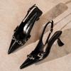 Fashion Fashionable Baotou Sandals Women's New Pointed Head Shallow Mouth Metal Buckle Set Foot Anti-slip Wear-resistant Heel Shoes