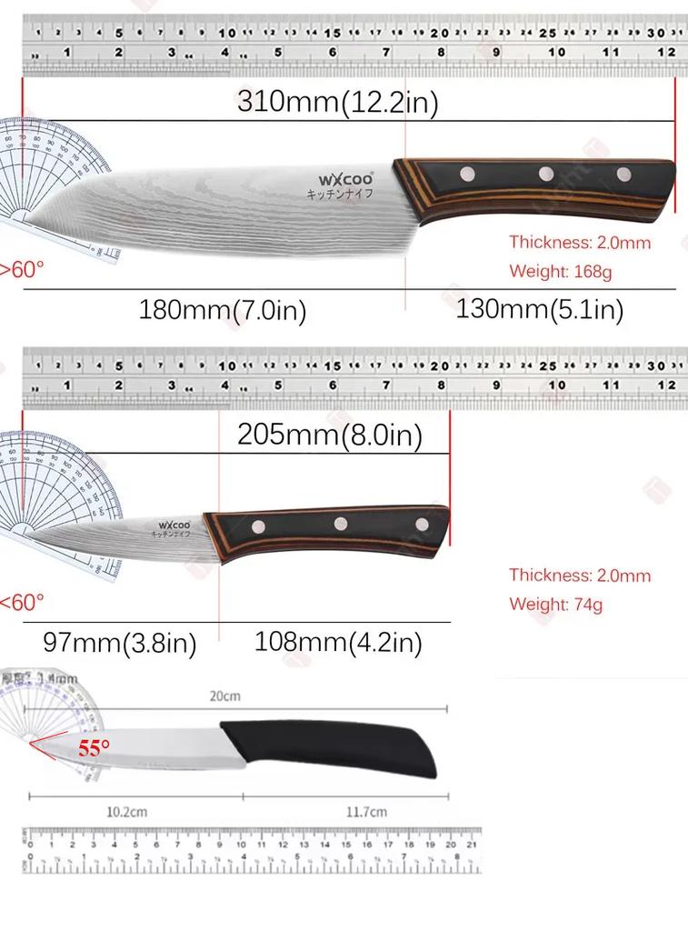 WXCOO 4" Japanese Fruit Knife  with Gift Box Sharp Blade Kitchen Chef Knife Ergonomic Wood Handle Stainless Steel Santoku Knives