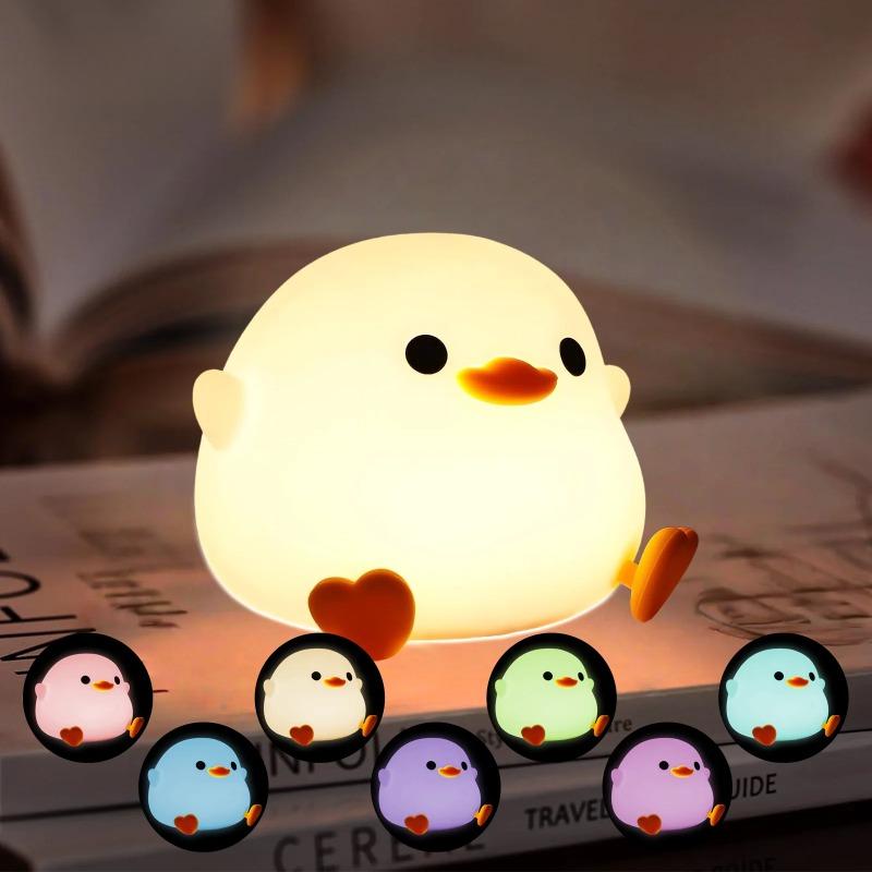 Cute Duck Cartoon Animals Silicone Lamp LED Night Light for Children Kid Touch Sensor Timing USB Rechargeable for Birthday Gift