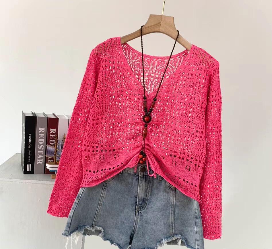 

Женский свитер Ice Silk весна-осень 2025 г.: Мягкий стиль, затягивающийся шнурок, легкий и универсальный One Size розы красного