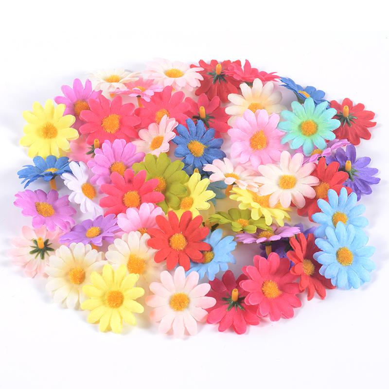 50PCs Dasiy Artificial Flowers 3.5cm Fake Flower Head For Home Wedding Garden Decoration DIY Bride Wreath Accessories Gift Craft