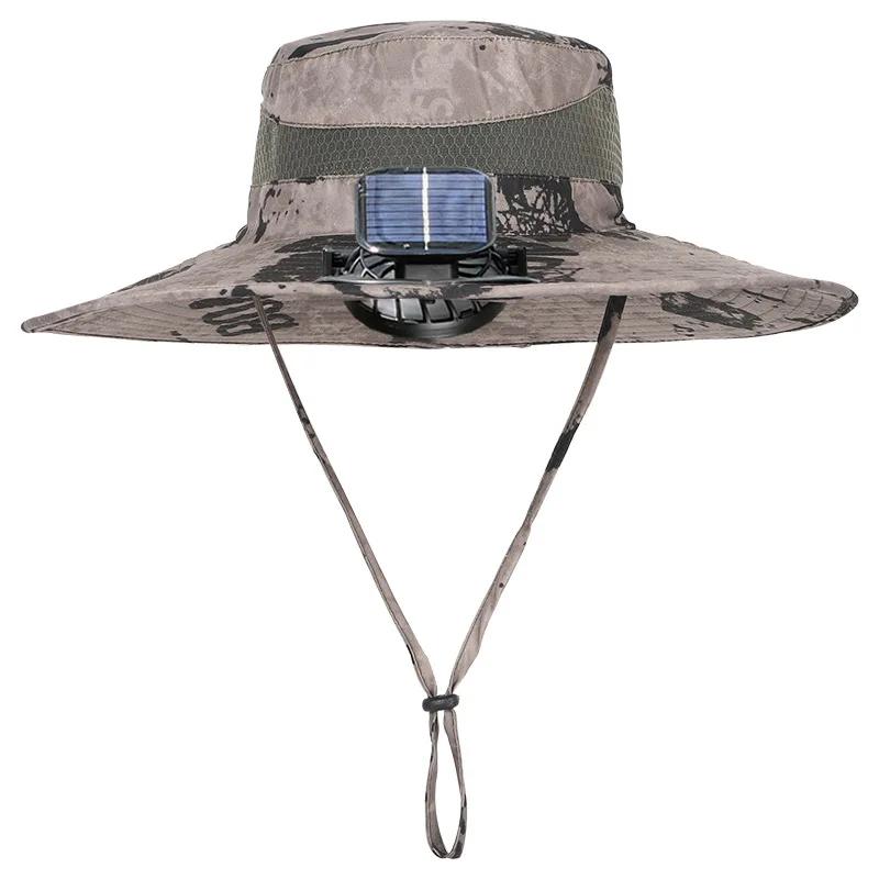 Solar Fan Bucket Hat Lightweight Breathable Wide Brim for Beach Gardening Hiking Rechargeable Sun USB Cable Solar Powered Hat