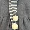 Autumn & Winter Korean Style Girls' Striped Shawl Pullover with Ruffle Hem