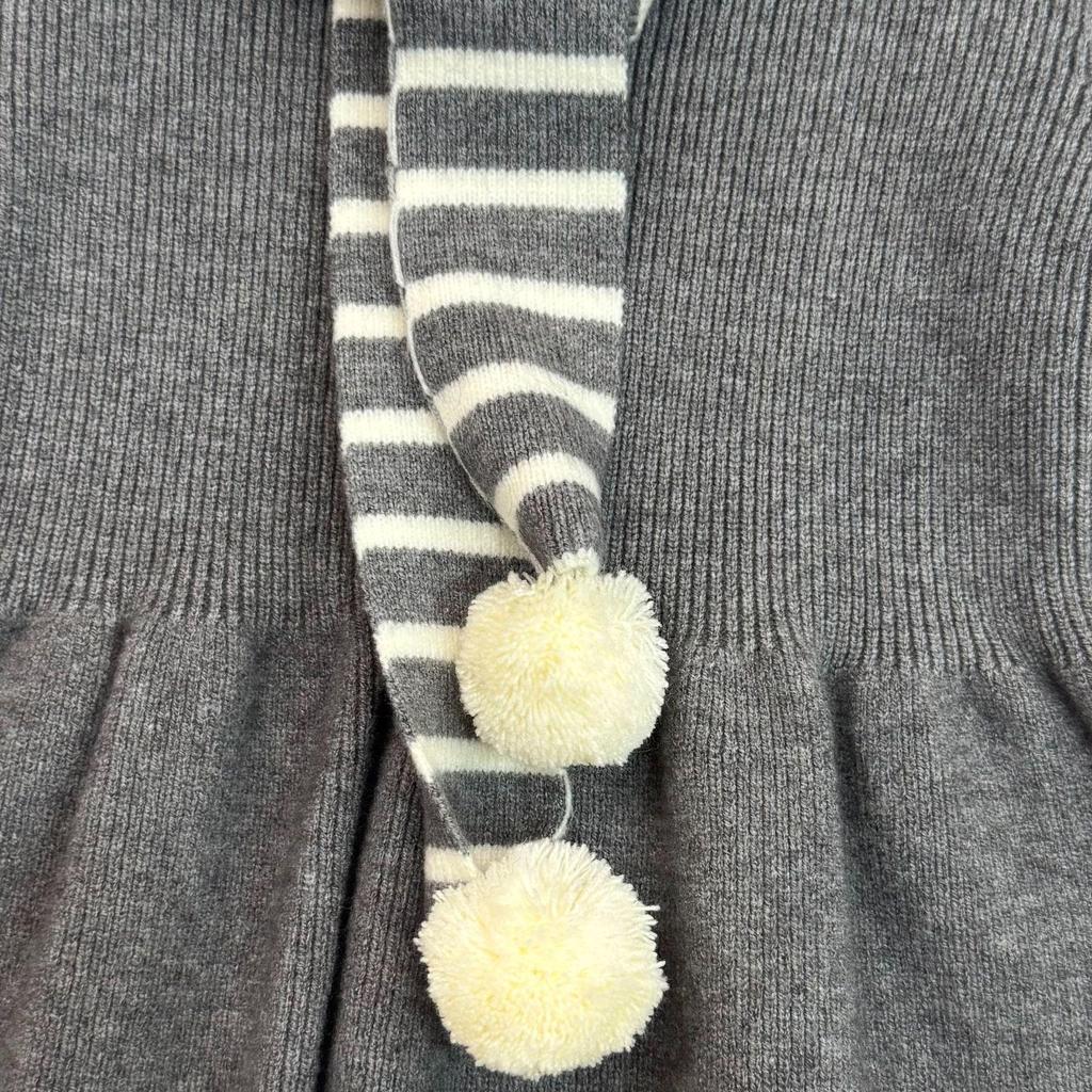 Autumn & Winter Korean Style Girls' Striped Shawl Pullover with Ruffle Hem