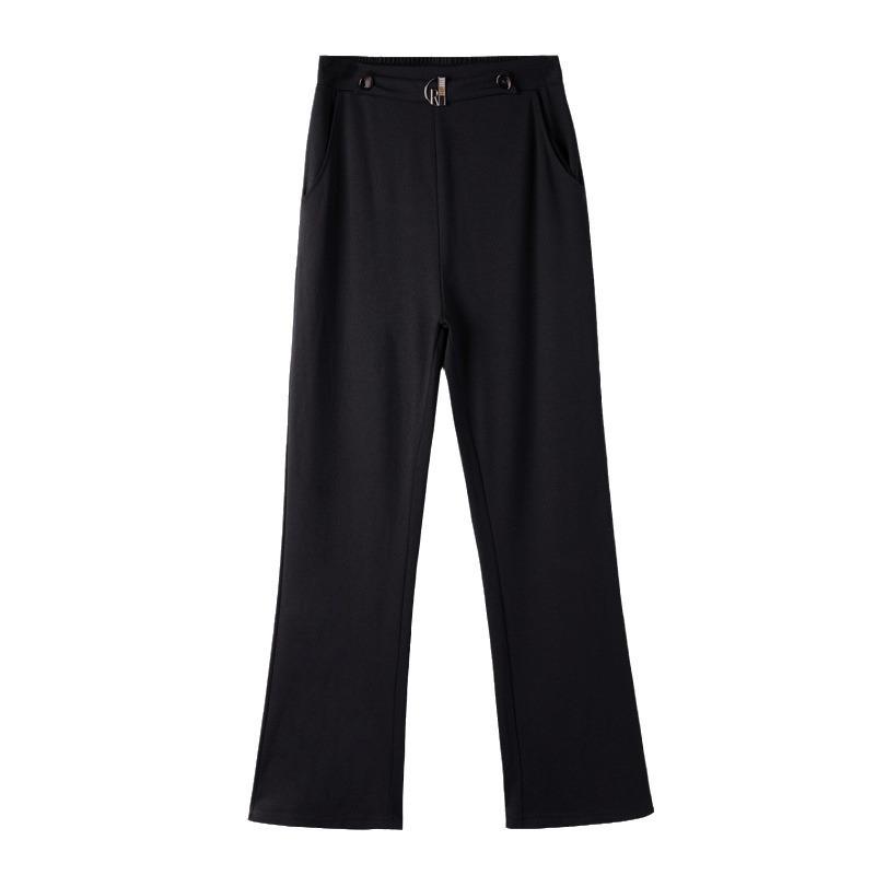 Plus Size Women's Autumn and Winter Plus Cashmere New Temperament Slim Elastic Waist Wide Leg Casual Flared Pants