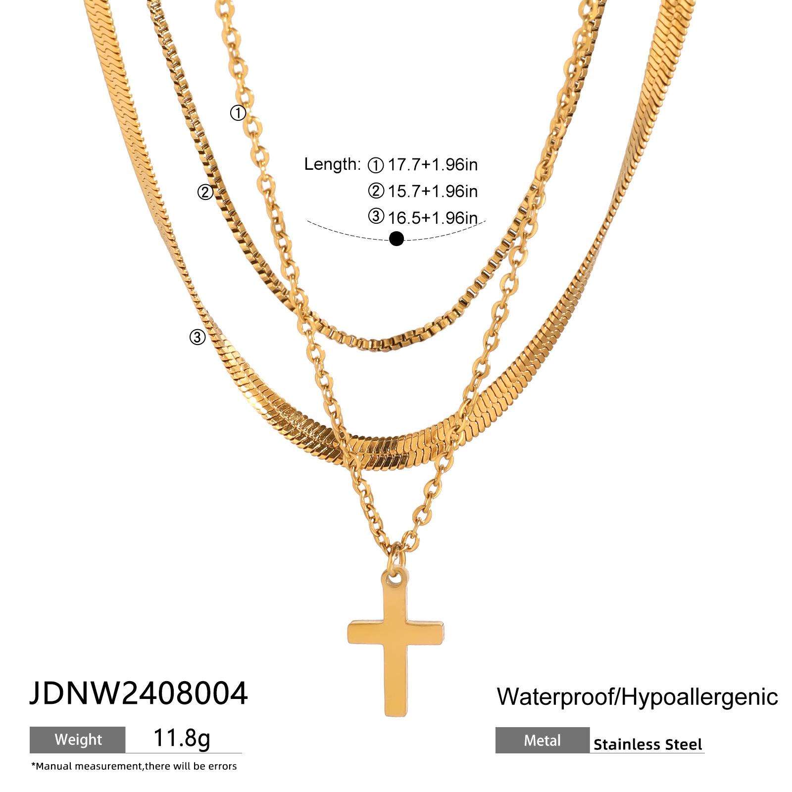 Jiedin European and American stainless steel smooth three-layer cross pendant necklace stacked with simple collarbone chain jewelry