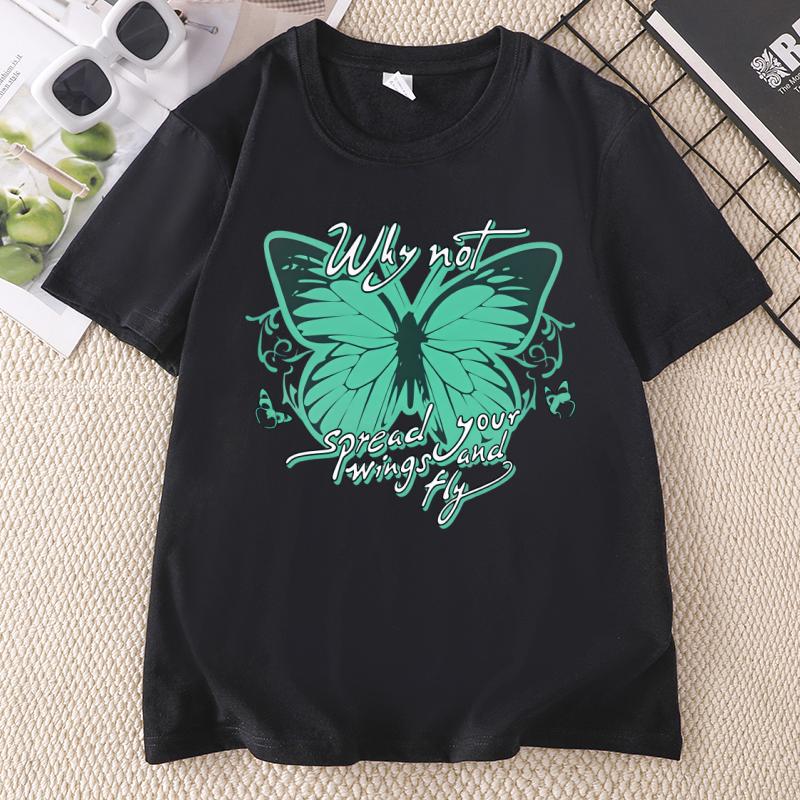 Funny Butterfly Tshirt Casual Short Sleeve Cotton Printed TShirt Unisex Casual Crew Neck Short Sleeve T Shirt Streetwear