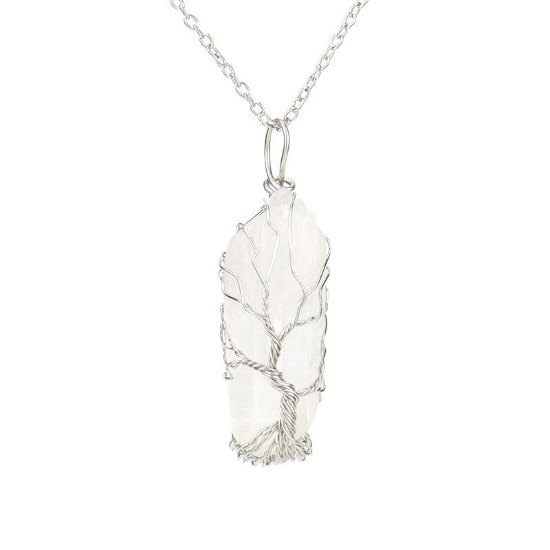 Silver Hand-Wound Colorful Crystal Stone Necklace, Crystal Pillar Tree Of Life Necklace N524 Pure natural