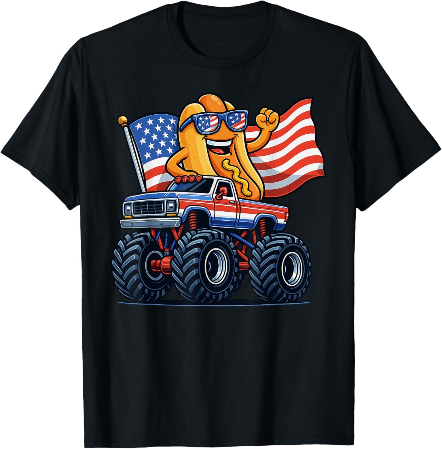 4th Of July Monster Truck Hot Dog American Flag Men Boy T Shirt S разноцветный