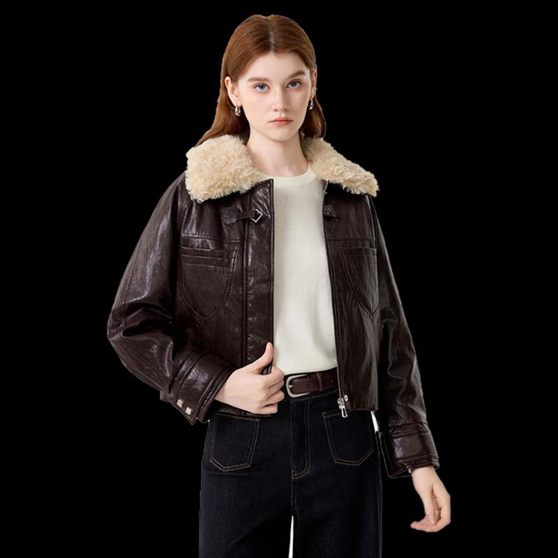 FivePlus Women's Biker Style PU Leather Down Jacket