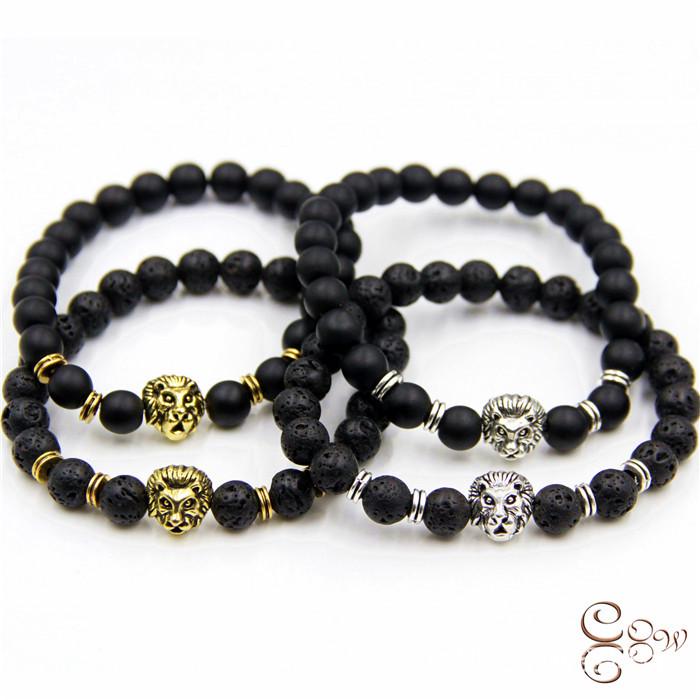 Retro Frosted Volcanic Stone Lion & Leopard Head Bracelet