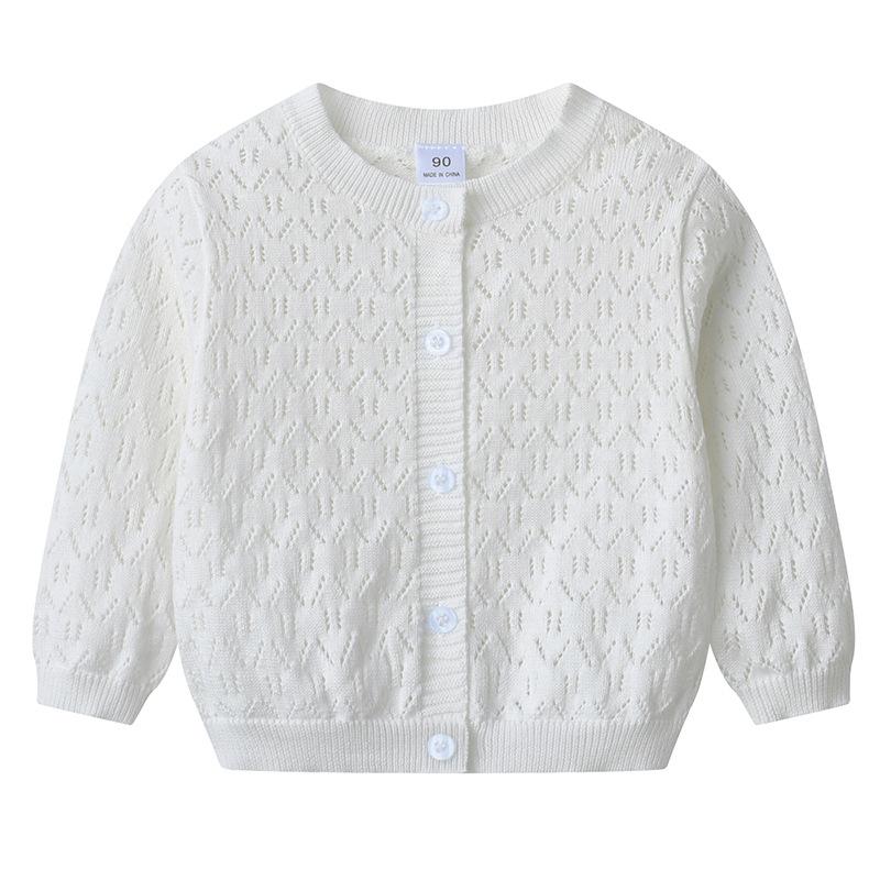 Korean Style Spring and Autumn Children's Woolen Coat Hollow Thin Summer Sun Protection Shirt Girls Knitted Cardigan