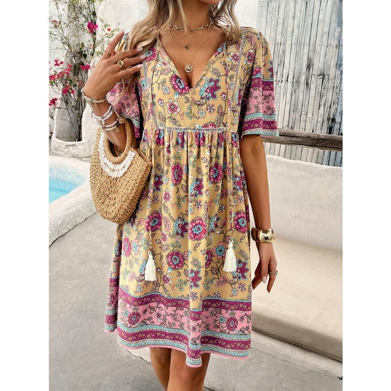 Women's Summer Vacation Printed Short-sleeved Dress