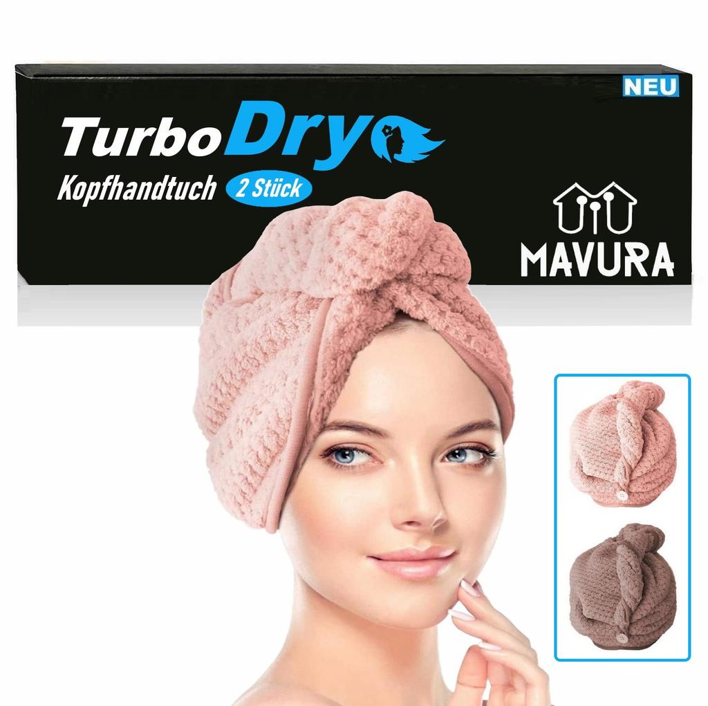 Ručník TurboDry s turbanem a knoflíkovou hlavou, 2 ks v balení