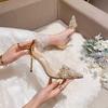 Fashion Women's Single Shoes Summer New Ultra High Heels Pointed Pearl Transparent Shallow Heels Fashion Temperament Stiletto