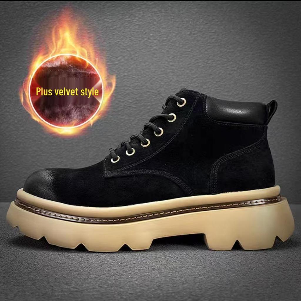 Men's Trendy Genuine Leather Martin Boots - Winter Cowhide Retro High-Top Casual Ankle Cowboy Boots.