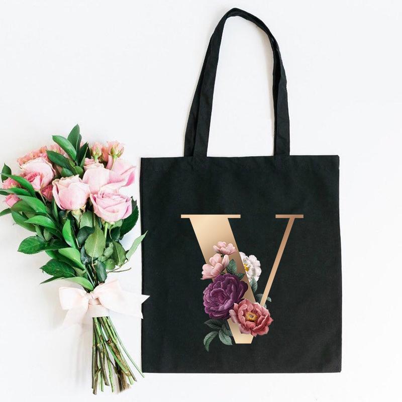 Flower Letter Font A B C D E F G Shopping Canvas Tote Casual Large-capacity Eco Flower Shopper Bag Harajuku Shoulder Bags