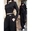 Red Casual Sportswear Set Women Spring Autumn Fashion Slimming Youthful Half Zip Top Two Piece Outfit