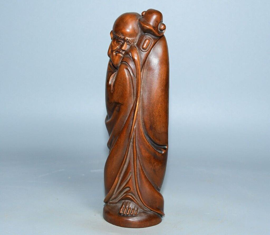 China Antique Boxwood Carved Ruyi Arhat Buddha Statue Home Decor Nice Figurines
