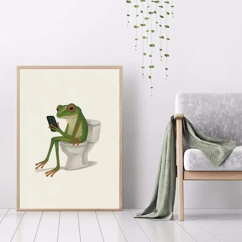 Funny Otter Toilet Paper Duck Reading On Toilet Poster Raccoon Animal Wall Art Bathroom Canvas Painting Print Nursery Home Decor