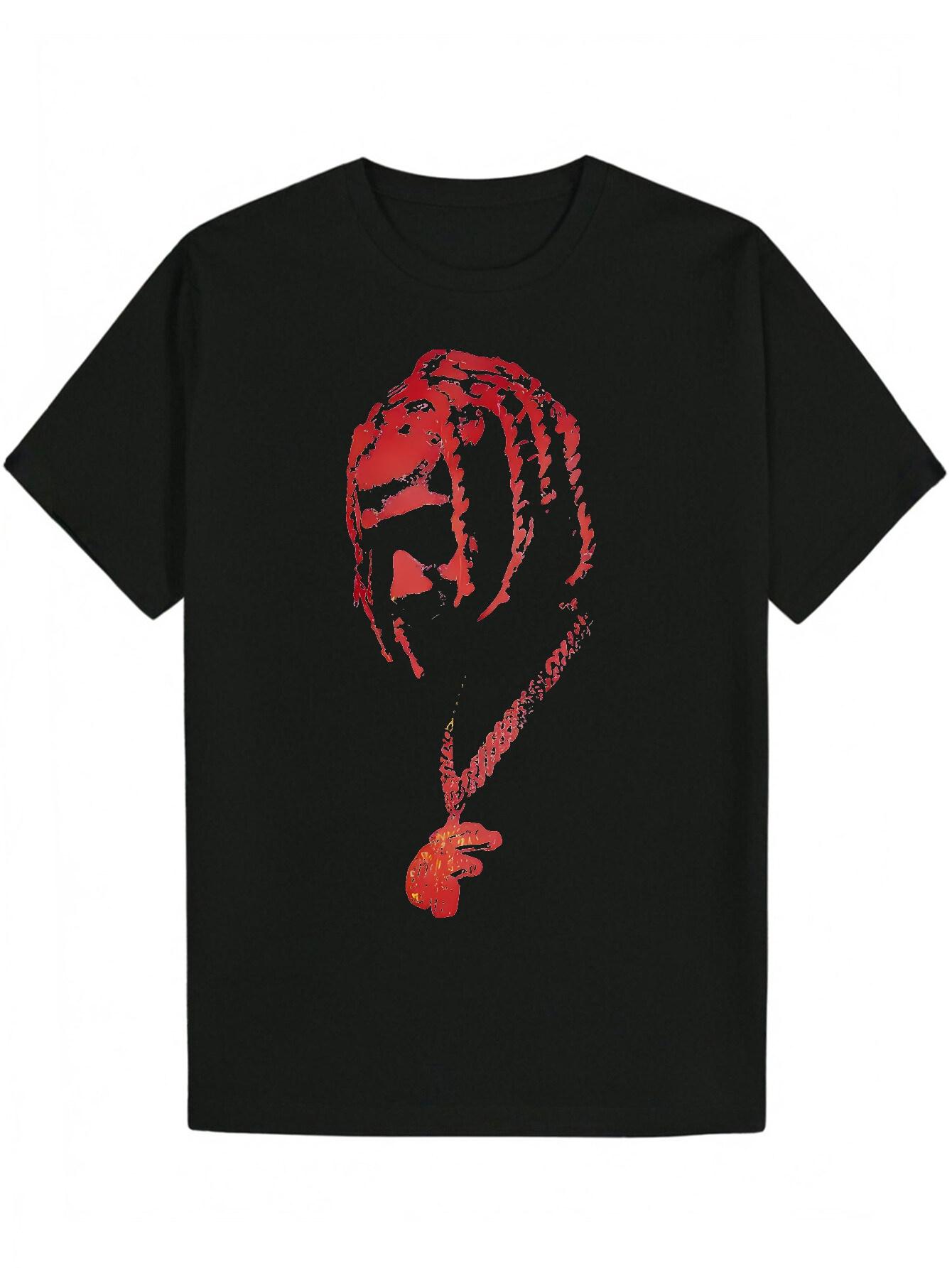 Crew Neck Polyester Graphic T-shirt - Vibrant with Chain Design XXXXL