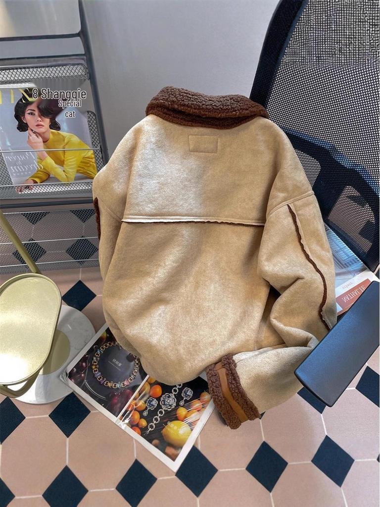 Unisex High-End Lambswool Suede Jacket: Leather & Fur Blend, Cotton Padded for Winter
